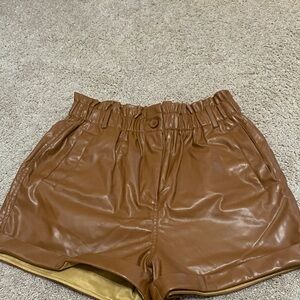 Skies Are Blue High Waist Tan Faux Leather Shorts